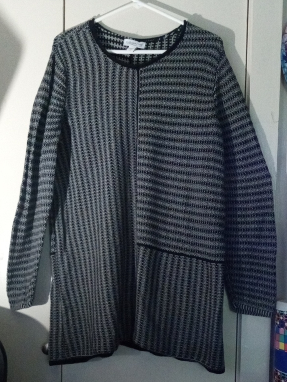 Coldwater Creek Black and Gray Longline Pullover Sweater Cotton Large